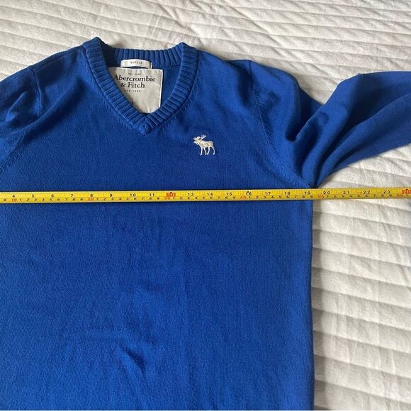 Abercrombie & Fitch Cashmere Wool Blend Blue Moose Muscle V Neck Sweater Size M - Picture 6 of 7